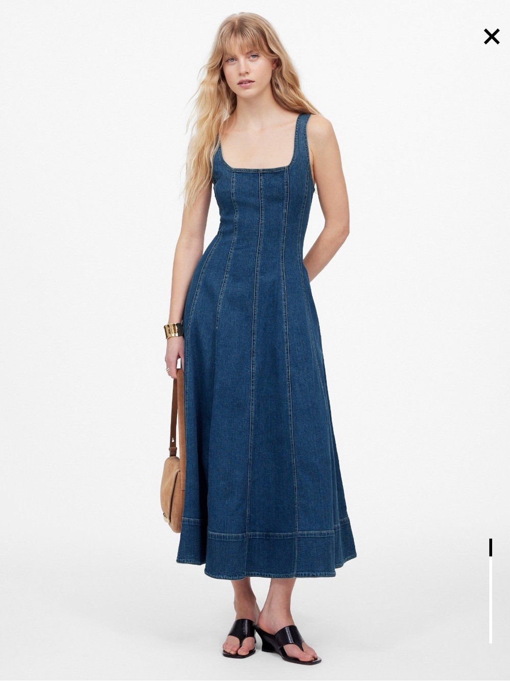 Madewell Seamed Flare Midi Dress in Croswell Wash